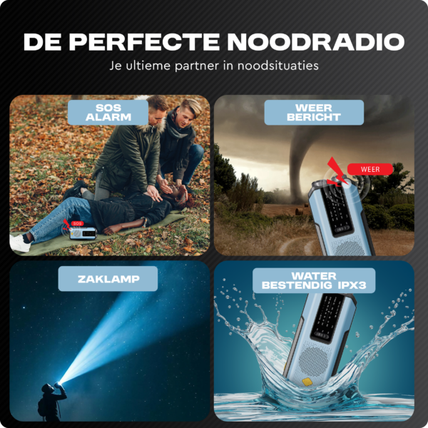 Noodradio Solar Opwindbaar, Noodradio, Powerbank, Zonne-energie, Opwindbaar, Draagbare, Zaklamp, Noodpakket, Powerbank zonneenergie, Draagbare radio, Noodradio opwindbaar en batterij, Opwindbare radio, Nood radio, Opladen, Oplader, USB Oplader, Outdoor, Radio, Rampen, Camping, Solar, Emergency, AM, FM, SOS, USB oplaadbaar, USB, Compact,